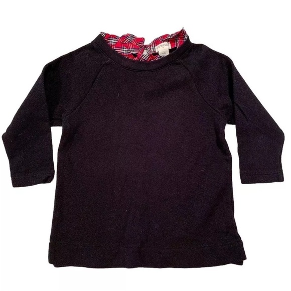 Crewcuts Black Long Sleeve Sweater with Red Plaid Ruffle Collar - Picture 1 of 3